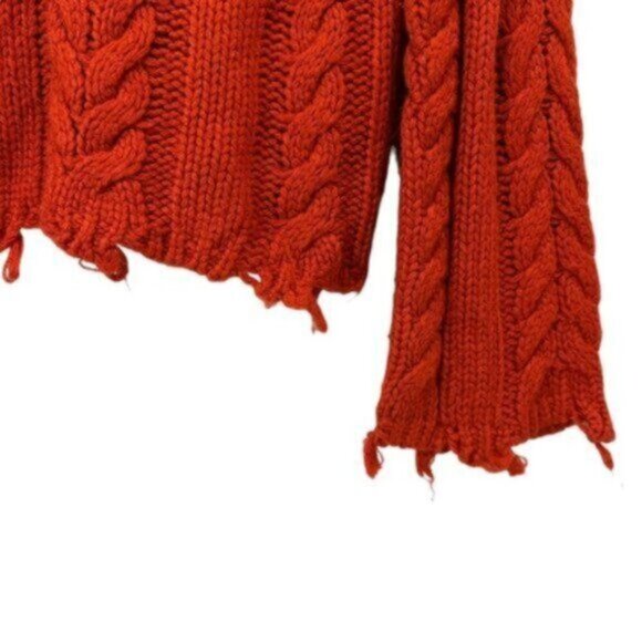 Honey Punch | Burnt Orange Distressed Cable Knit Sweater Size Small - Picture 6 of 9